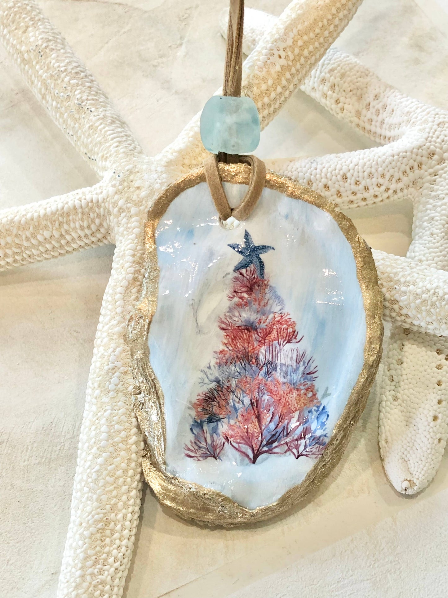 Coastal Christmas Tree Ornament - Oyster Shell