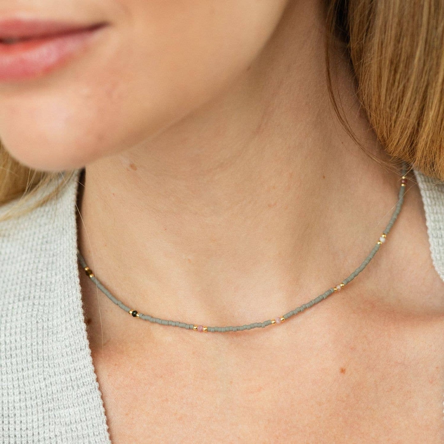 Miyuki Delica and 2mm Stone Necklace