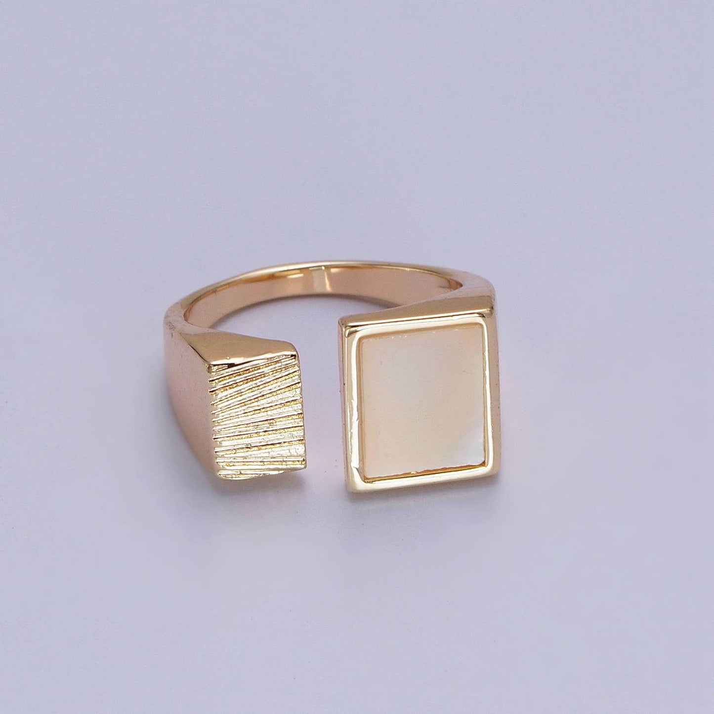 Elegant Double Square Rectangular Textured Pearl Ring ~ Adjustable