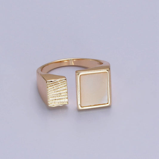 Elegant Double Square Rectangular Textured Pearl Ring ~ Adjustable