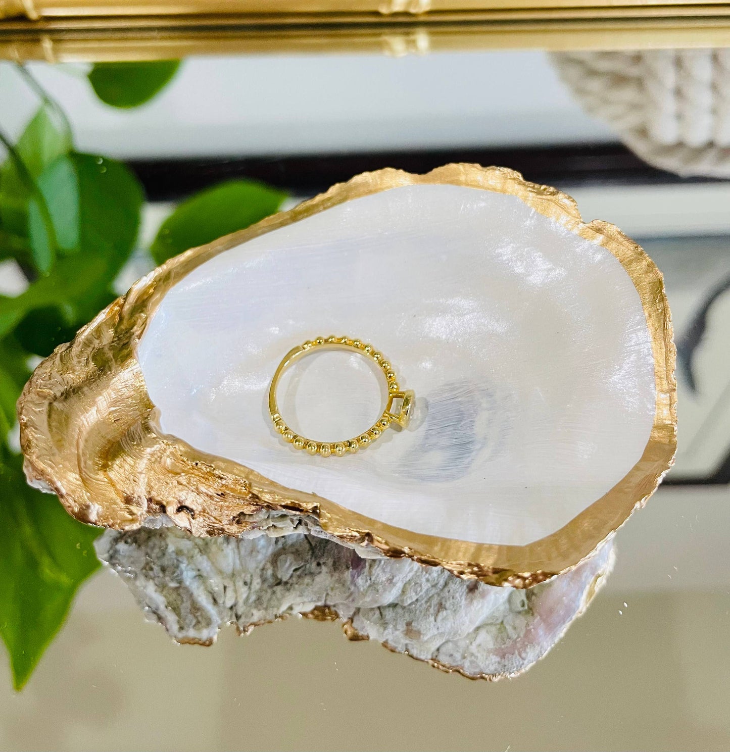 Gold Rim Oyster Shell, Trinket Dish, Ring Dish, Oysters