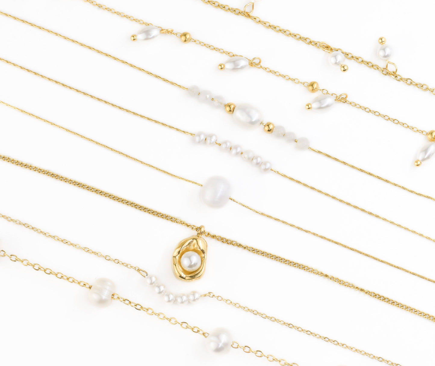 Gold Pearl Chain Necklaces - Waterproof Assorted Peal Chains