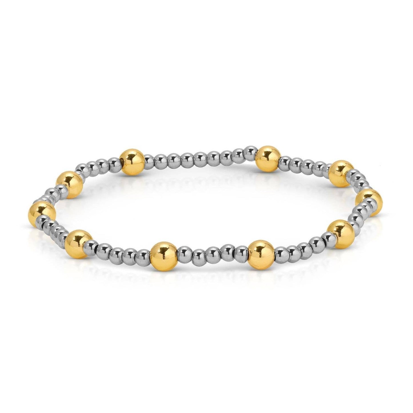 Silver & Gold Bracelet ~ Two-Tone Stretch Bracelet 3mm/5mm