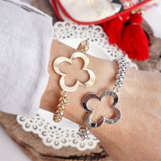 Clover stretchy ball beaded bracelet Silver