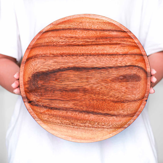 Round Classic Acacia Wood Dinner Plate