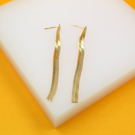 18K Gold Filled Herringbone Snake Chain Drop Earrings ~ Water Resistant
