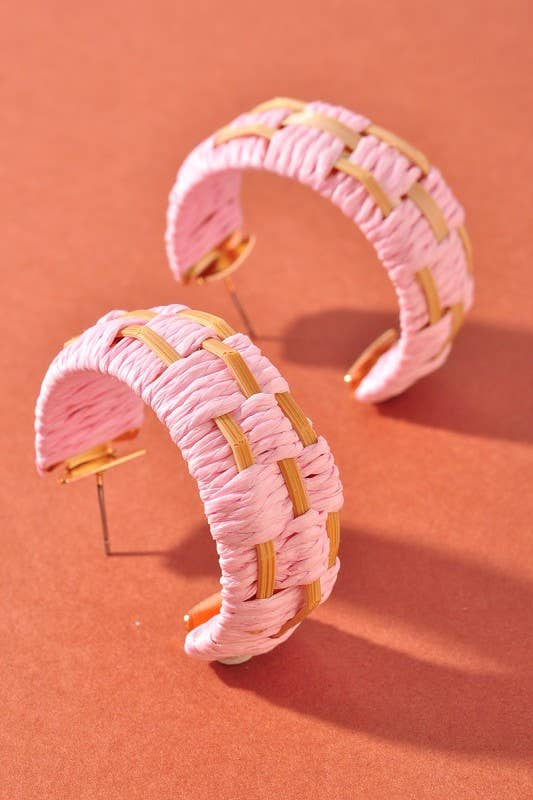 WOVEN RAFFIA HOOP LIGHTWEIGHT EARRINGS