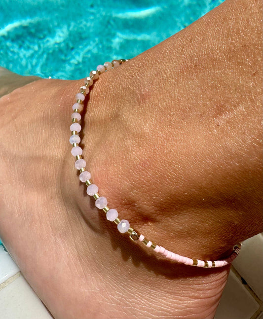Two Tone Pink Glass Bead Anklet
