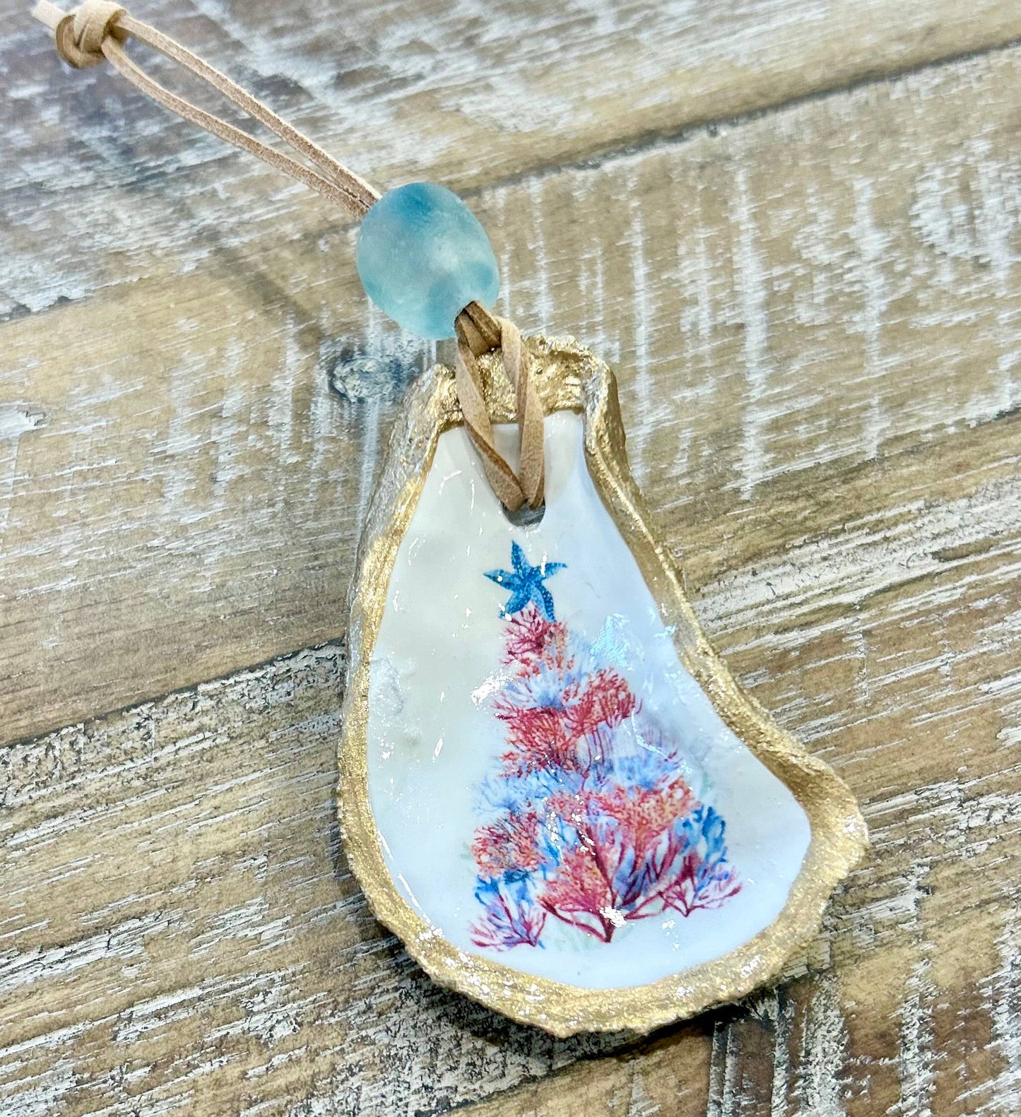 Coastal Christmas Tree Ornament - Oyster Shell