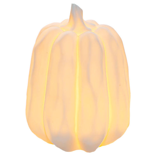 4.25 Round White LED Stoneware Pumpkin