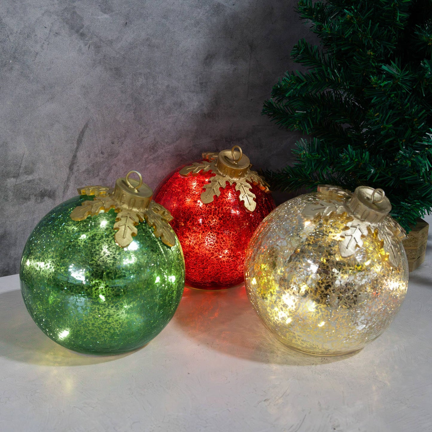 Battery Operated Glass Tabletop Christmas Ornaments