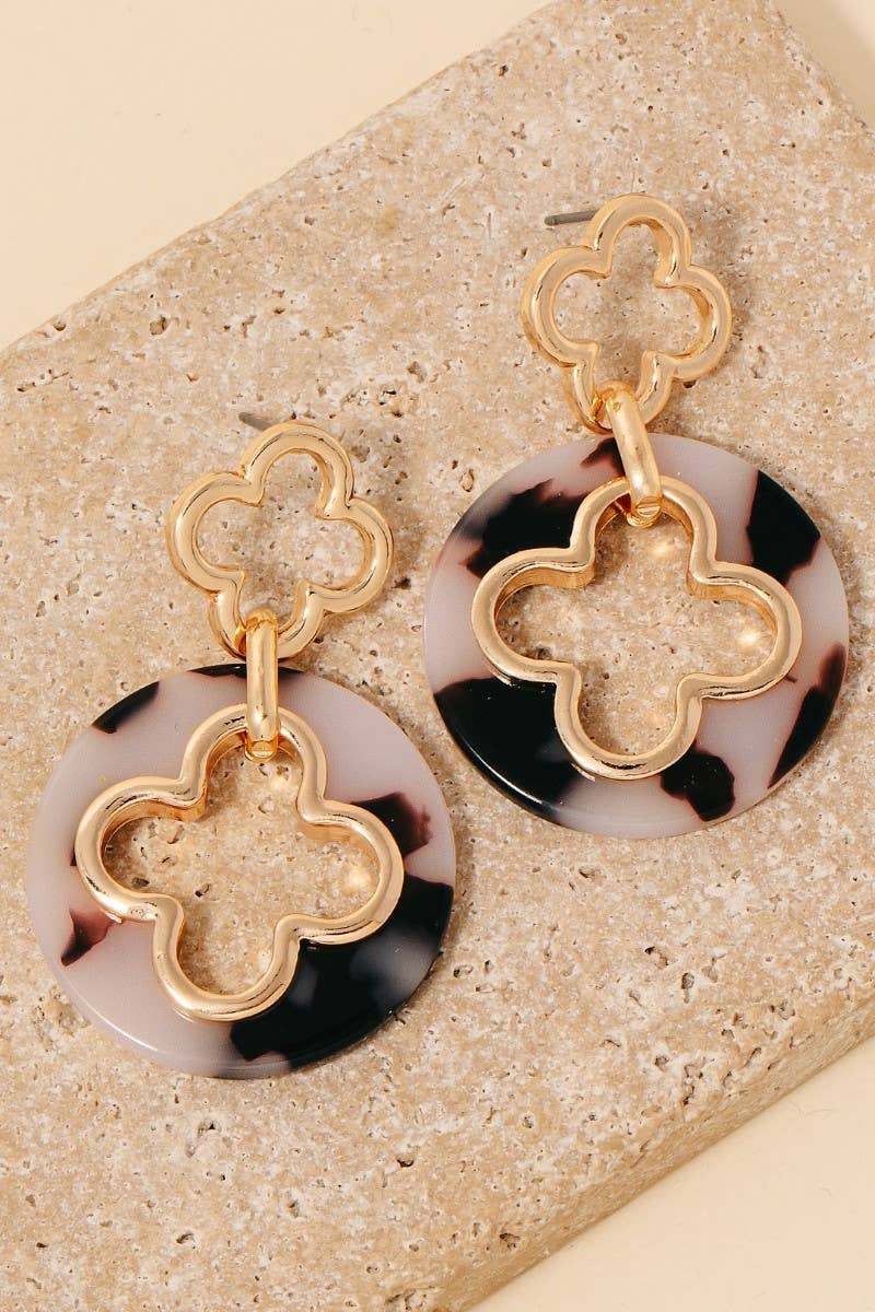 Acetate Disc Double Clover Dangle Earrings