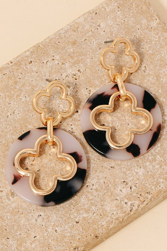 Acetate Disc Double Clover Dangle Earrings