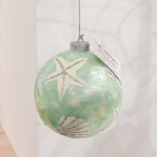 3" Capiz Ball Ornament- Seashell w/Glitter (Turquoise Green)