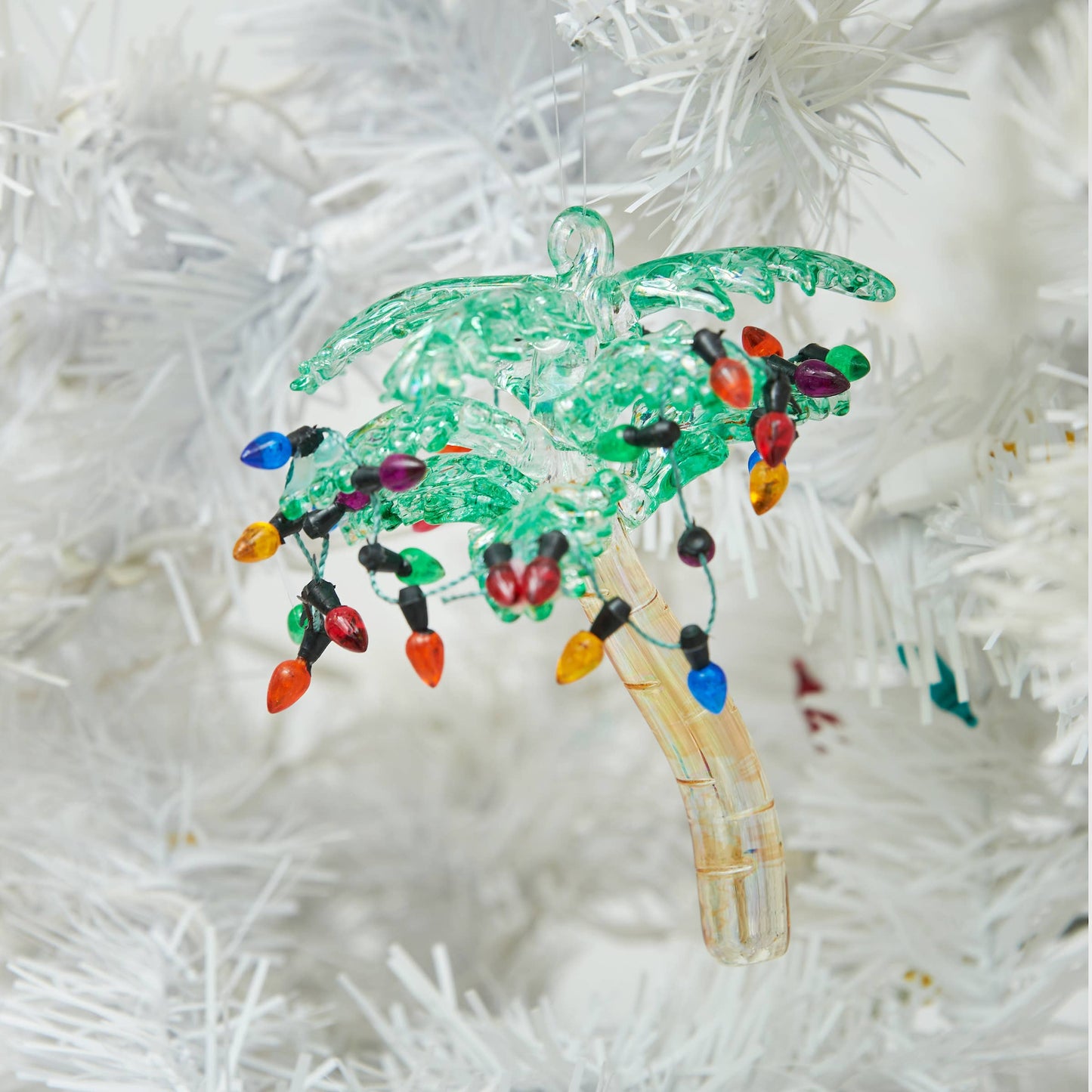 Christmas Palm Tree With Lights Glass Ornament