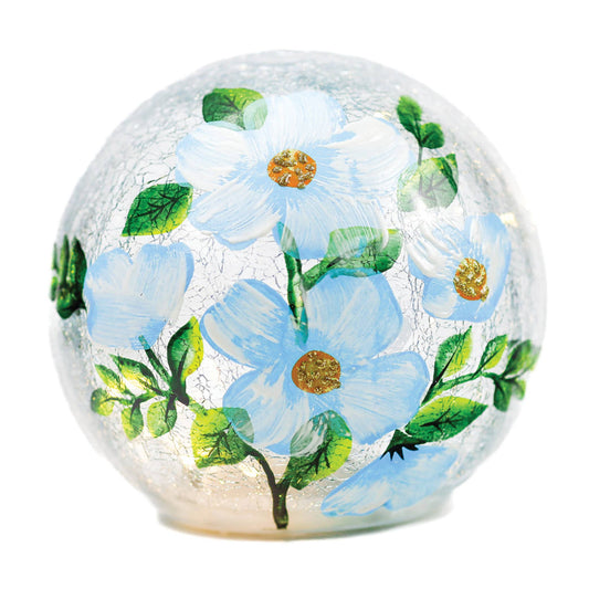 Blue Poppy Glass Orb with LED String Lights
