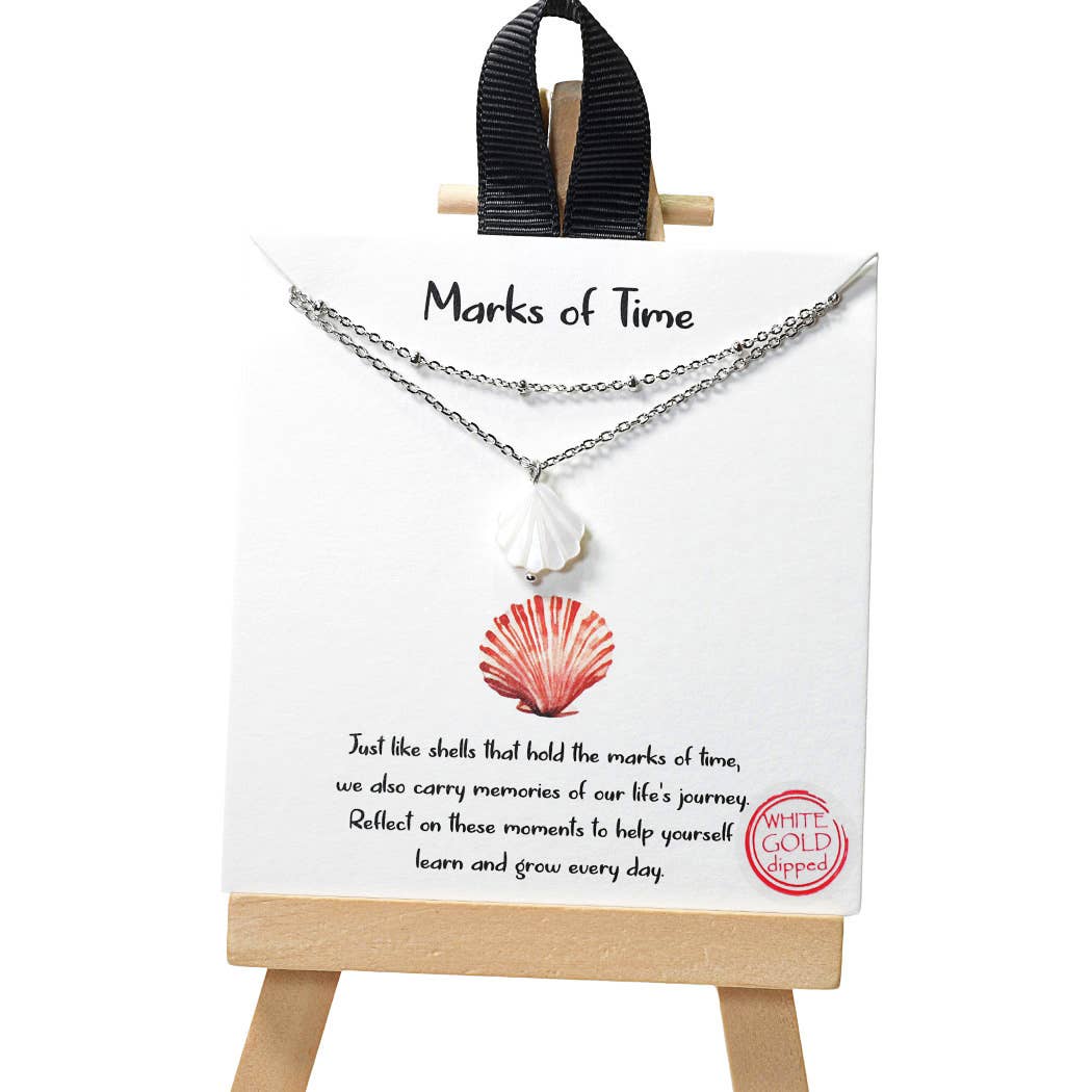 Marks of Time Mother of Pearl Shell Charm Double Layered Necklace