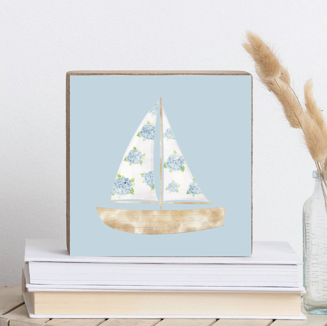 Hydrangea Sailboat Block Sign