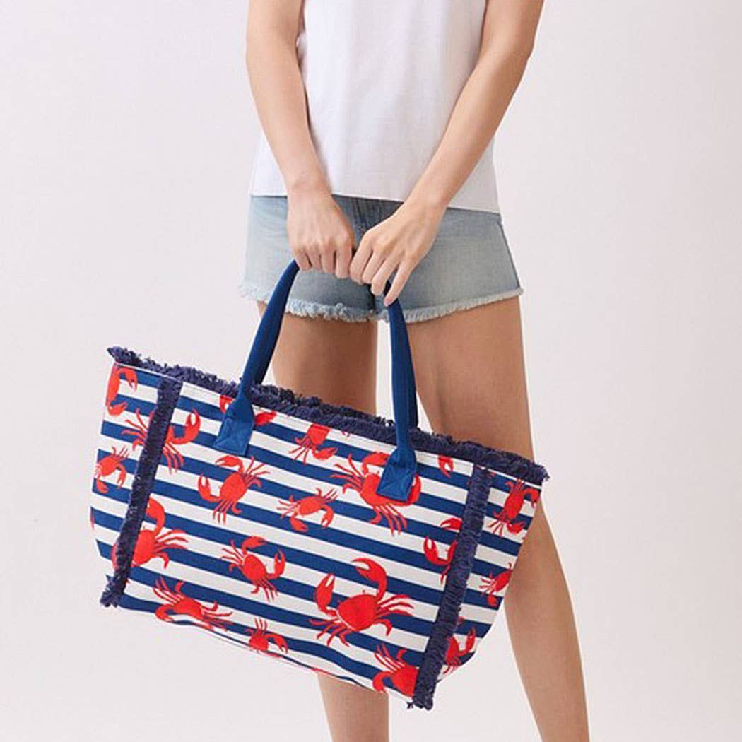 Crab Stripe Fringe Tote Bag