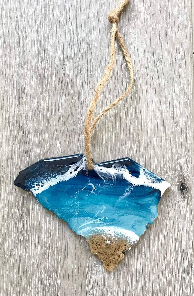 South Carolina State Christmas Ornament, Beach Resin Art