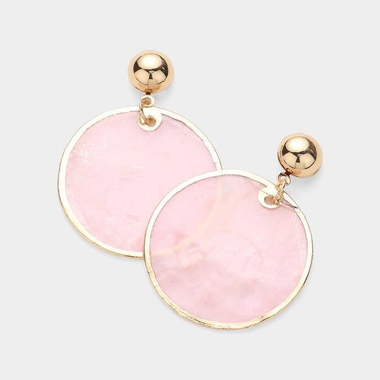 Mother Of Pearl Disc Dangle Earrings