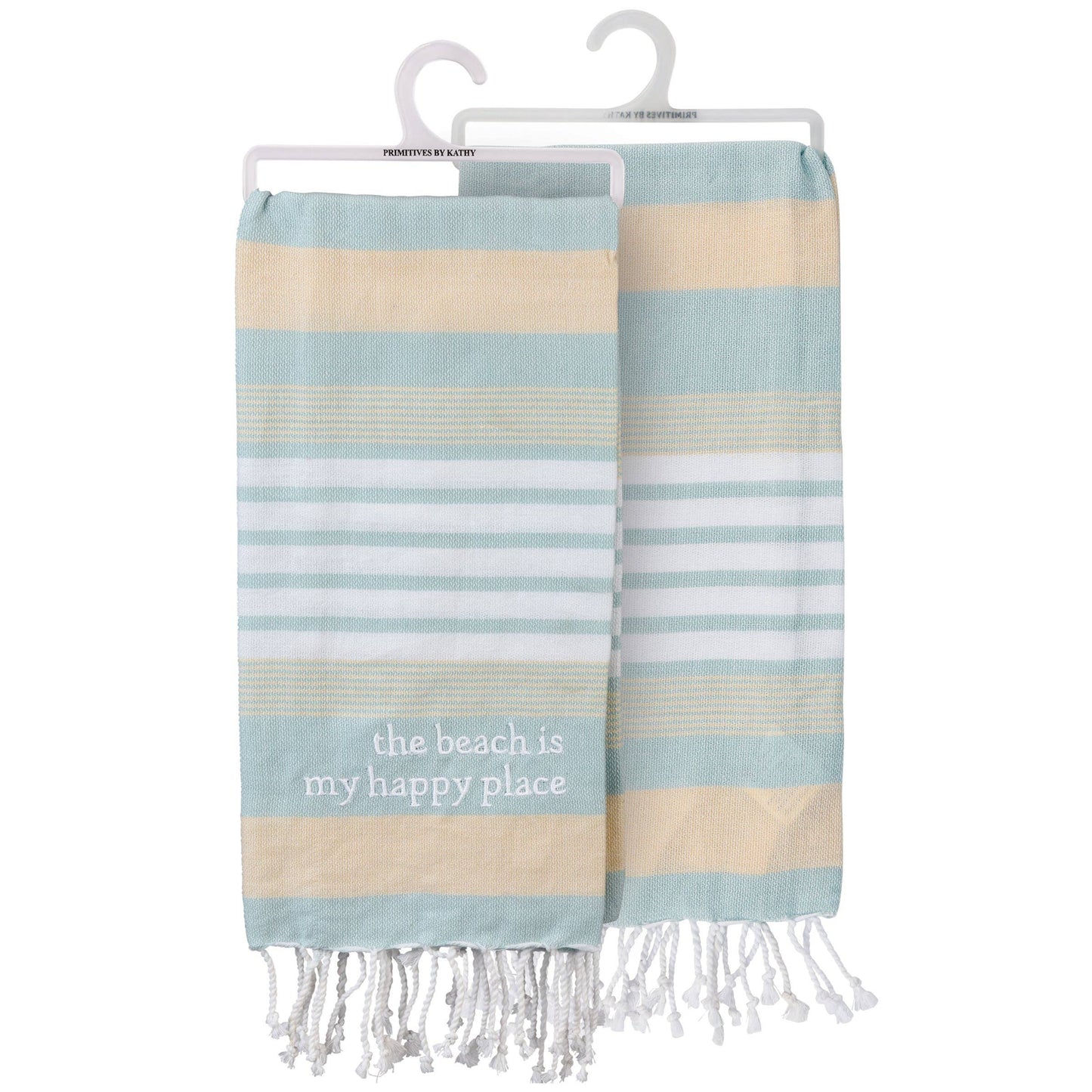 Beach Is My Happy Place Striped Kitchen Towel