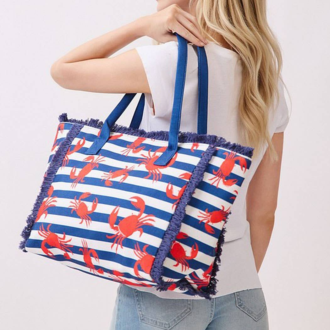 Crab Stripe Fringe Tote Bag