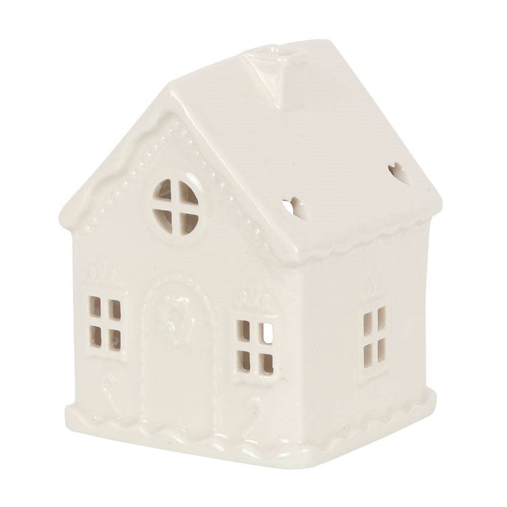 White Christmas Gingerbread House Tealight Candle Holder