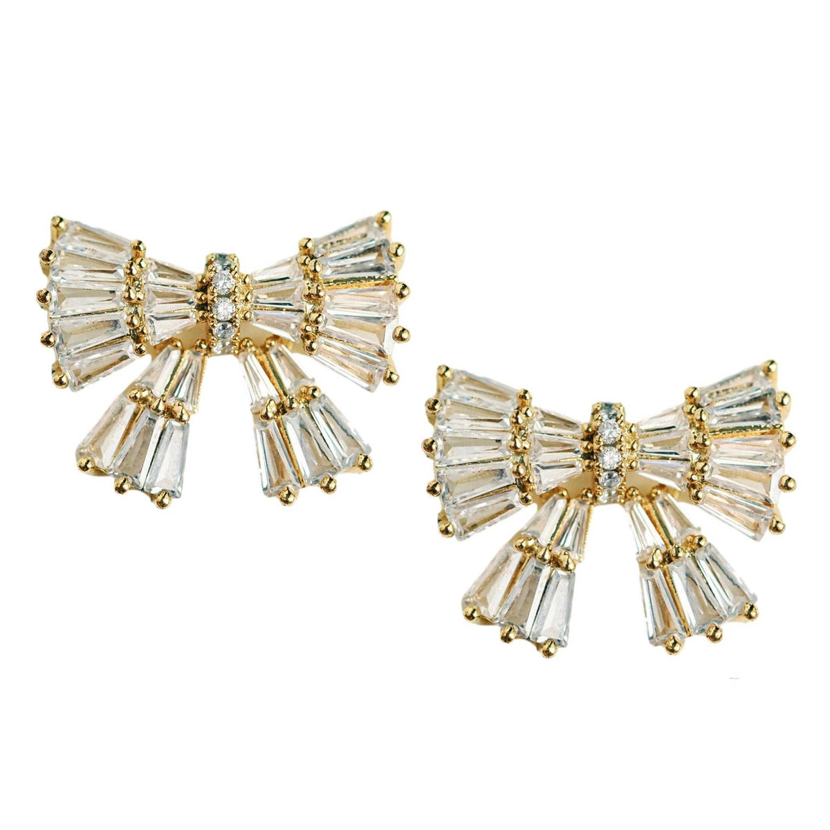 Gold Maxi Sparkle Statement Stud Bow Earrings