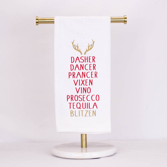 Blitzen Christmas Hand Towel   White/Red/Gold   20x28