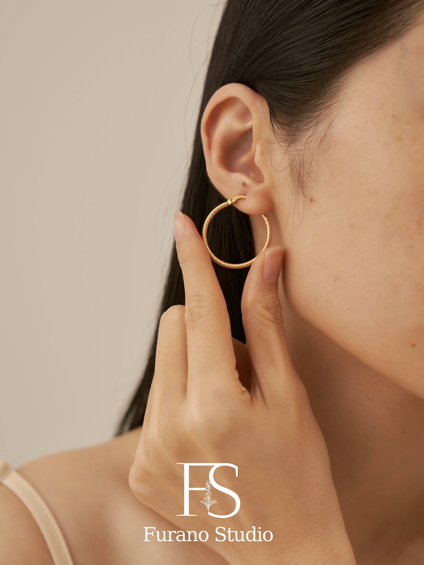 18K Gold Hinged Hoop Earring; Drop Earring