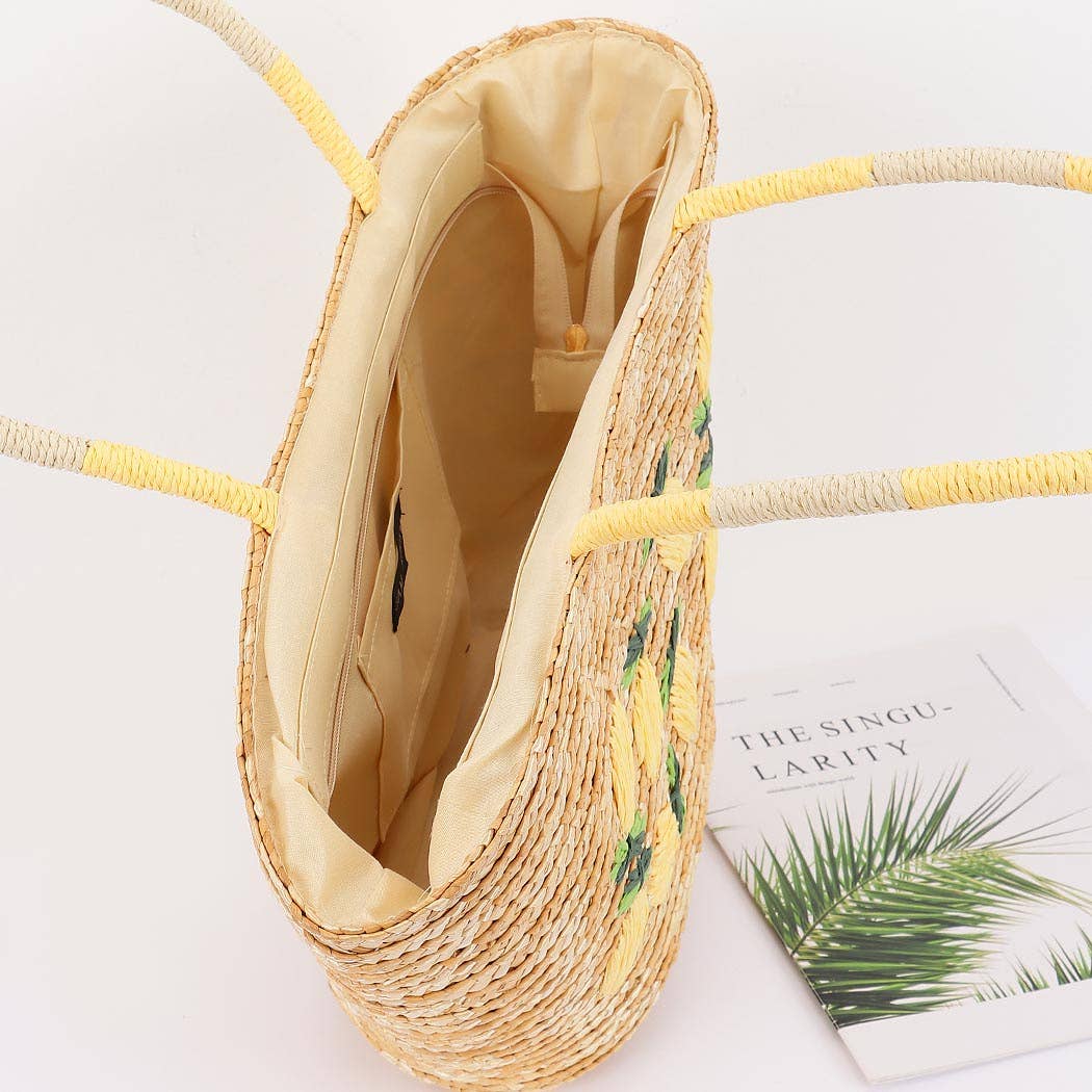 Faux Straw Lemon Tote BAg