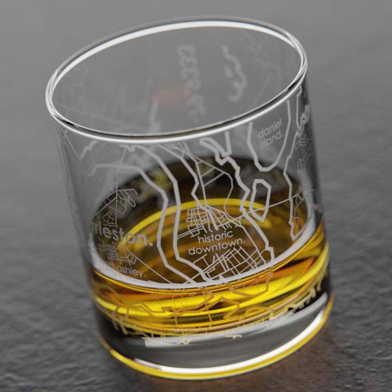 Charleston Map Rocks Whiskey Glass