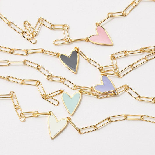 Heart Enamel Pendant Gold Dipped Paper Clip Chain Necklace