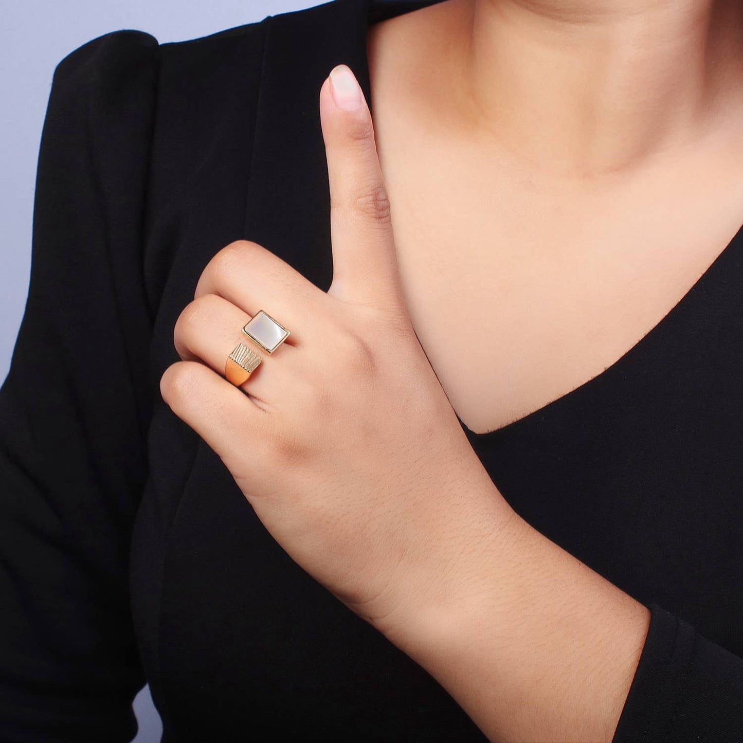 Elegant Double Square Rectangular Textured Pearl Ring ~ Adjustable