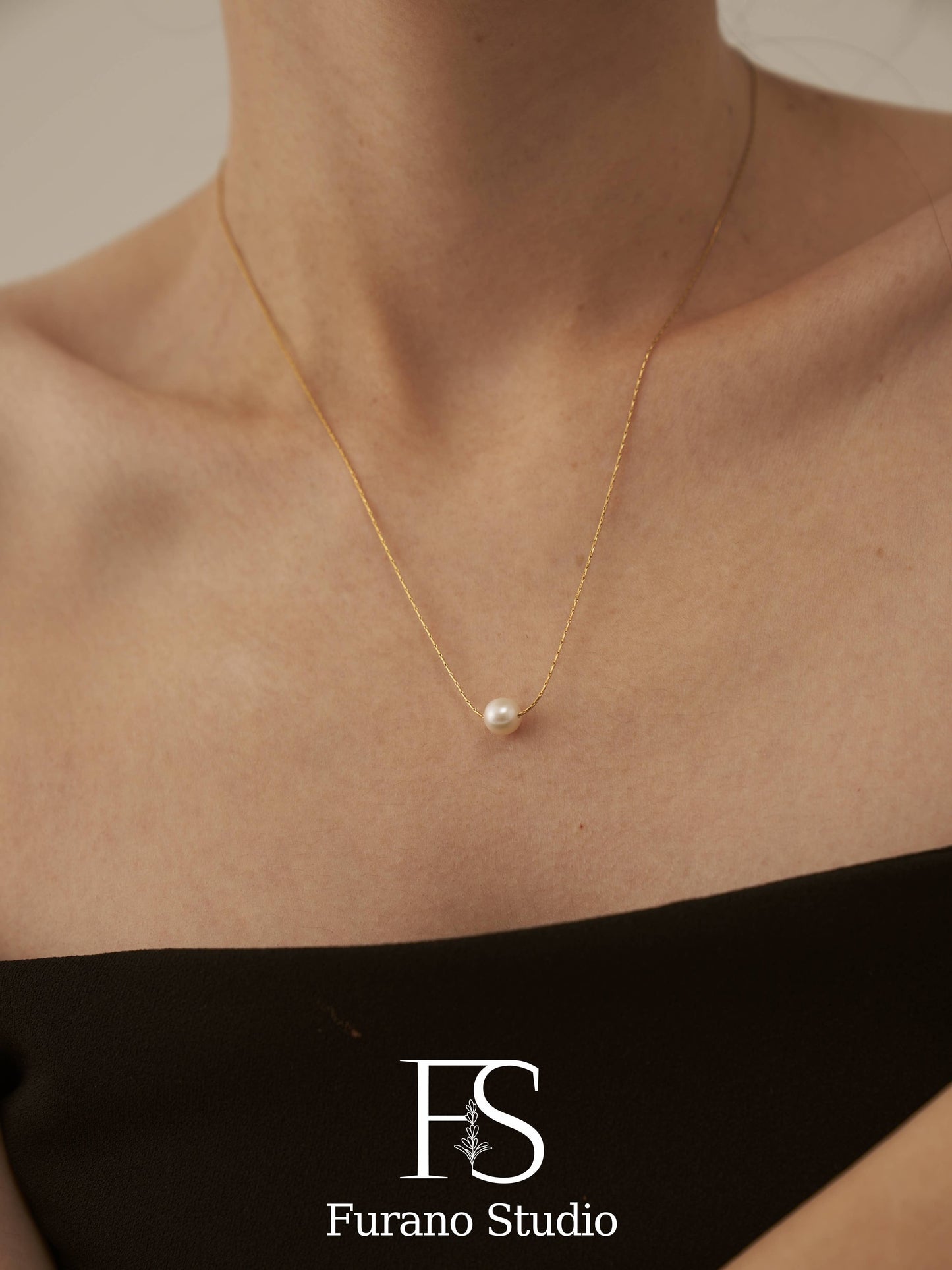 18K Gold Plated Floating Pearl Necklace,Pendant Necklace