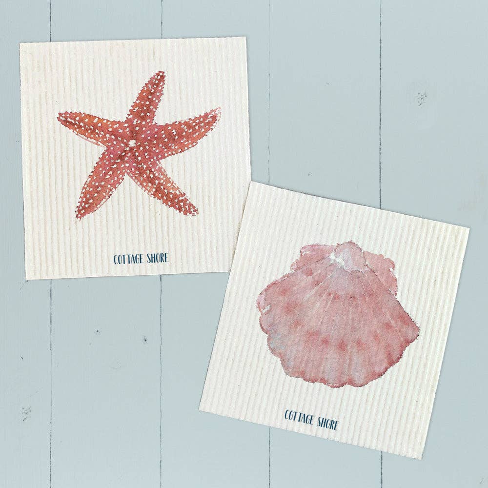 Watercolor Shells -  Swedish Dish Cloth