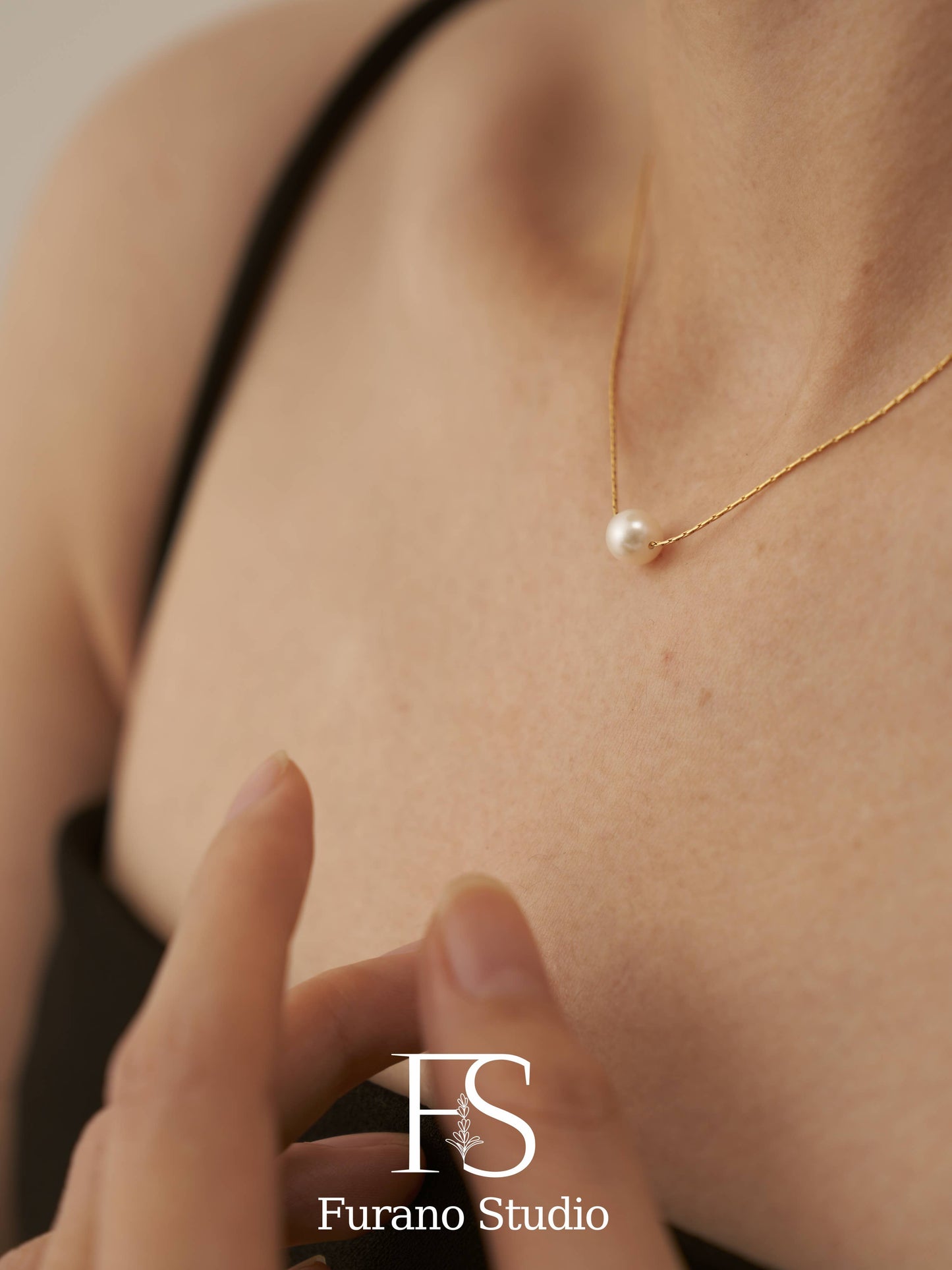 18K Gold Plated Floating Pearl Necklace,Pendant Necklace