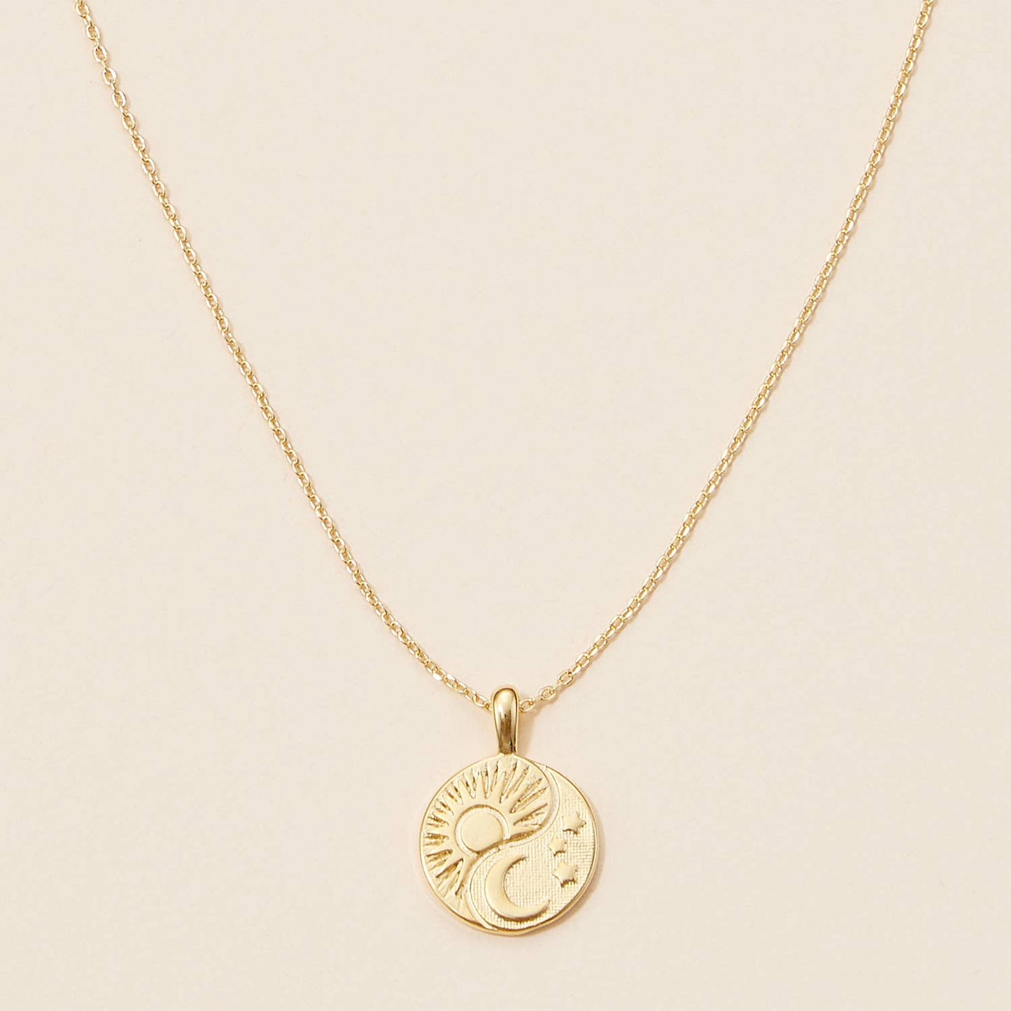 18K Gold Dipped Sun and Moon Pendant Necklace