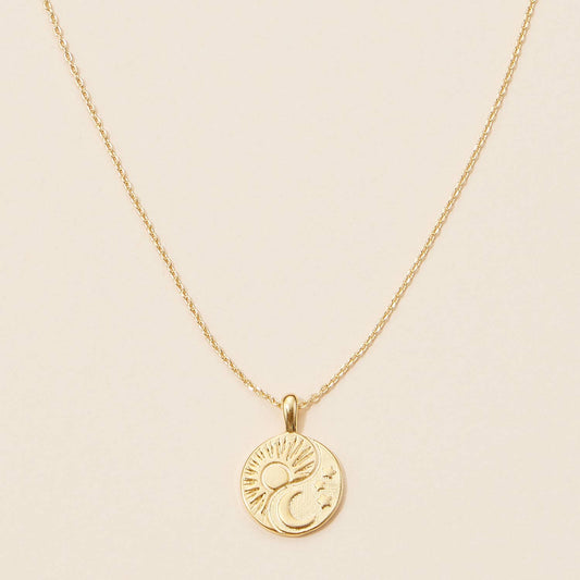 18K Gold Dipped Sun and Moon Pendant Necklace