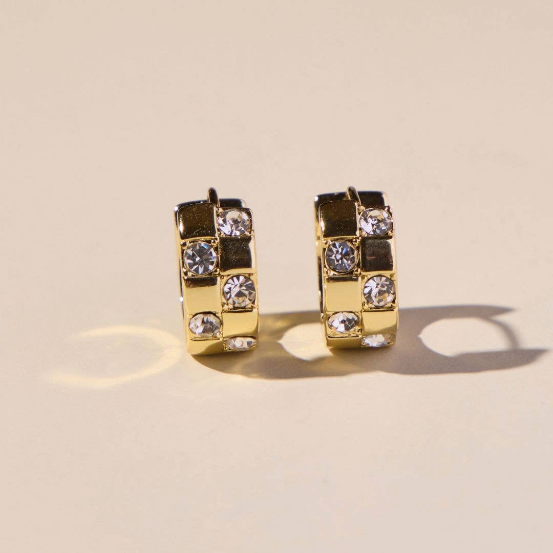 Gold Pavé Checkered Huggies