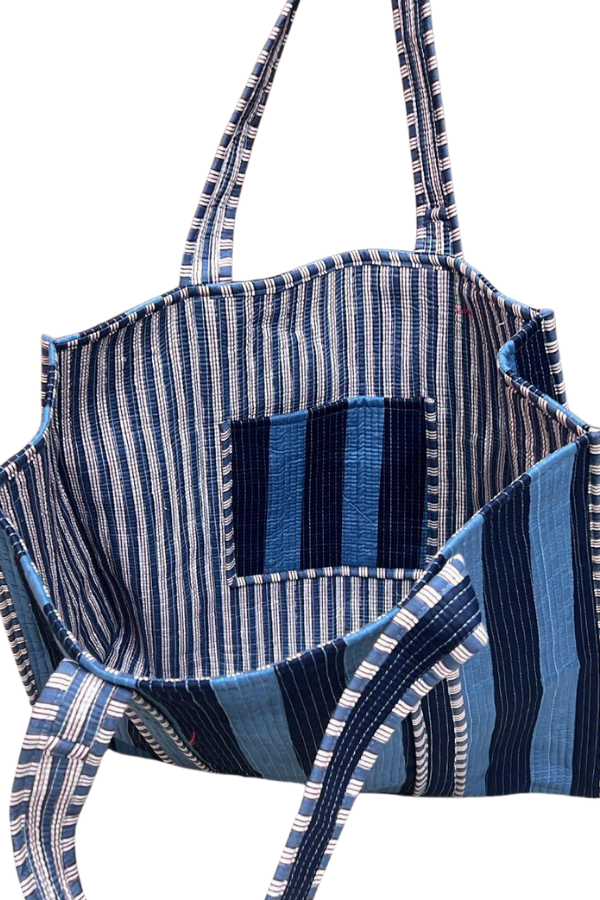 Bohdi Navy and Blue Striped Tote Bag