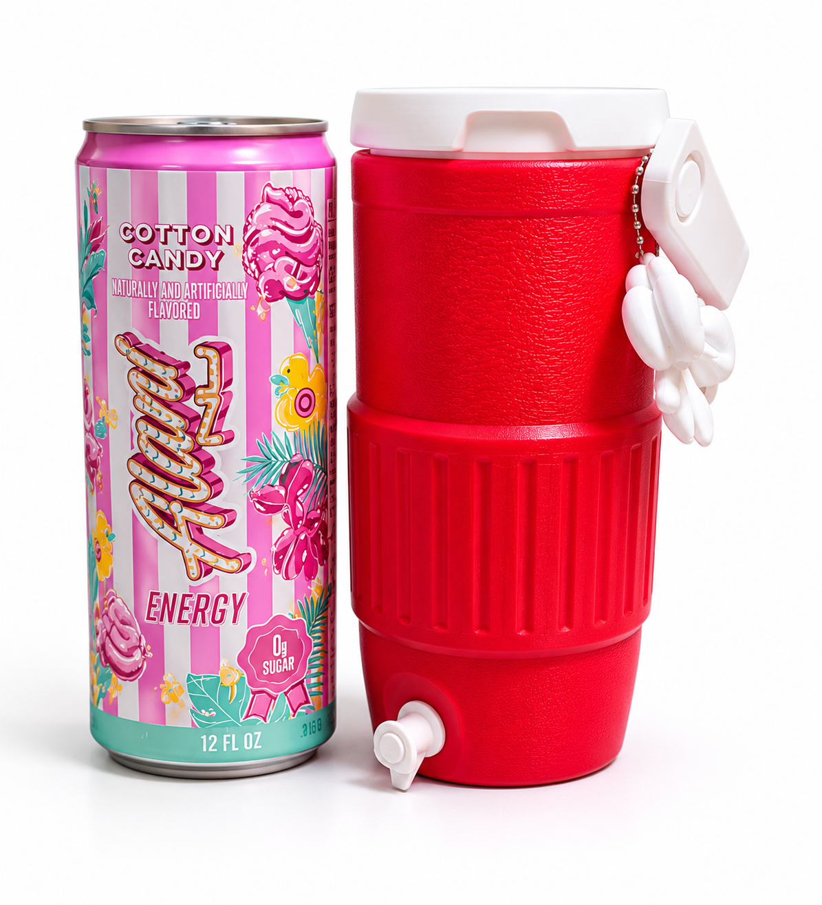 SKINNY Red and White 12 oz Can Cooler with Handle