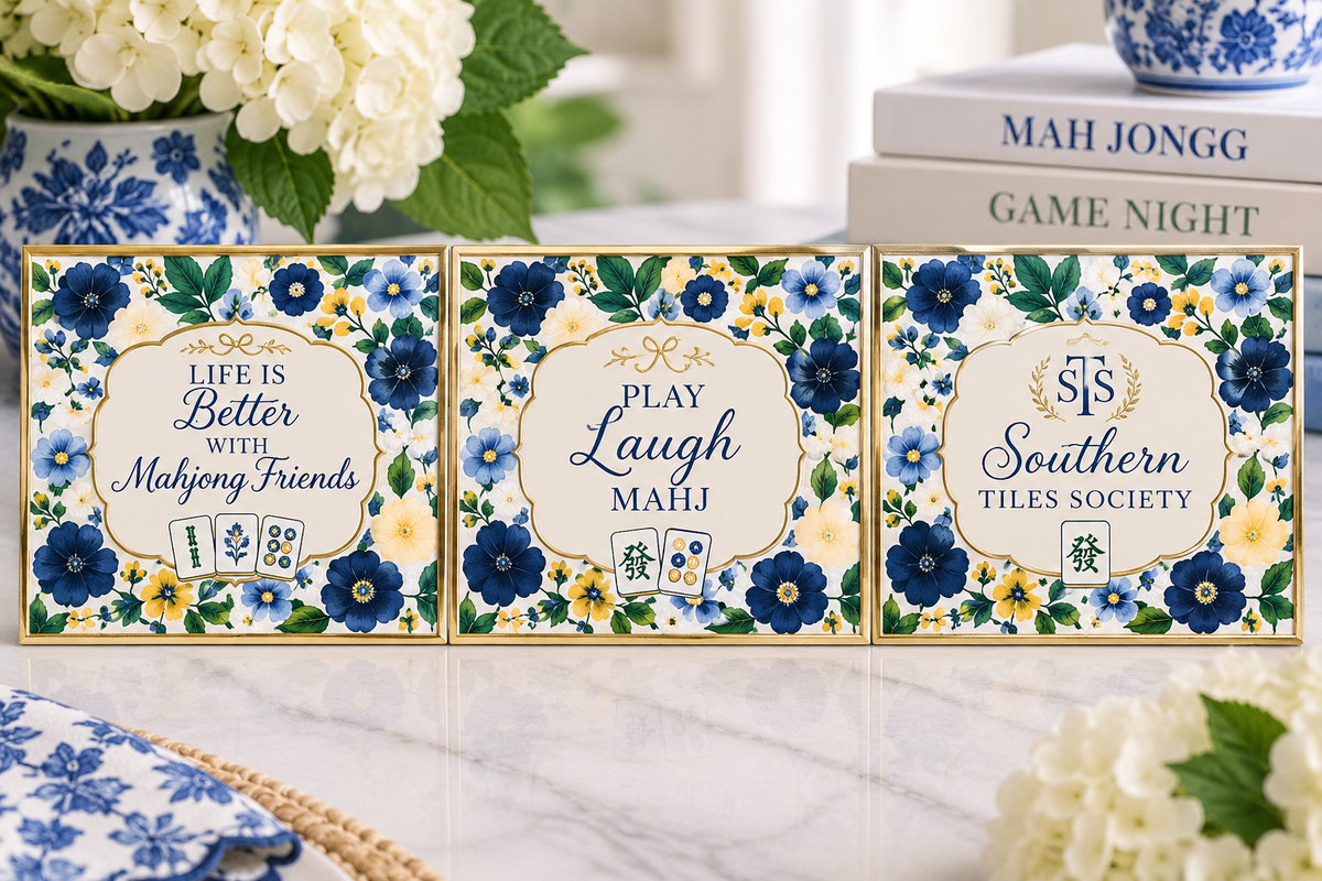 Southern Tiles Society Mahjong Card Sleeve – Floral 3-Panel