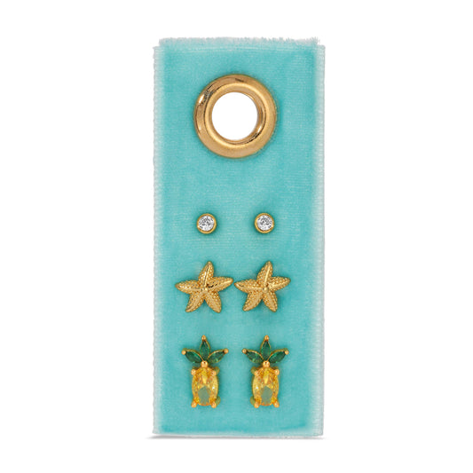 Pineapple And Starfish Velvet Set/3 Stud Gift Set