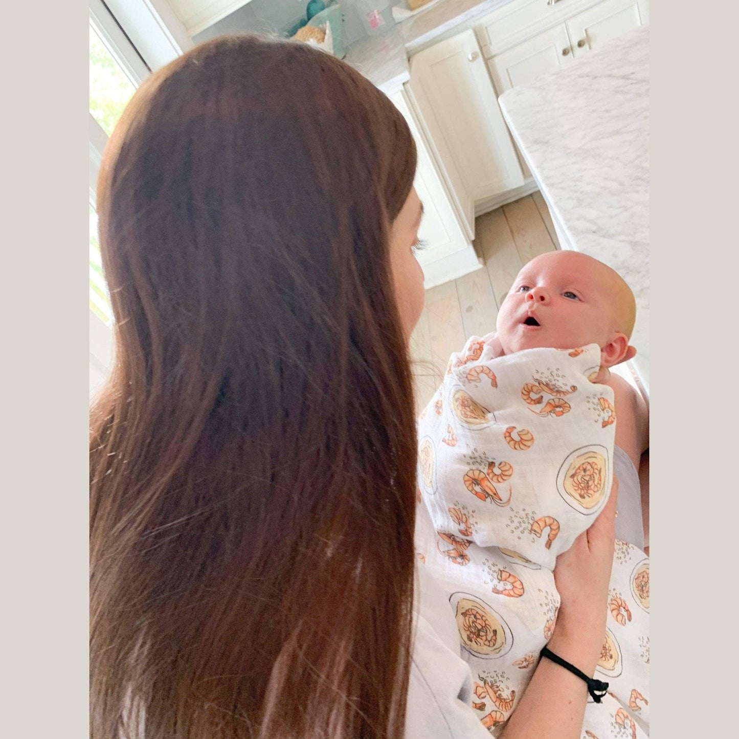 Shrimp and Grits Baby Muslin Swaddle Receiving Blanket Perfect Baby Shower Essential
