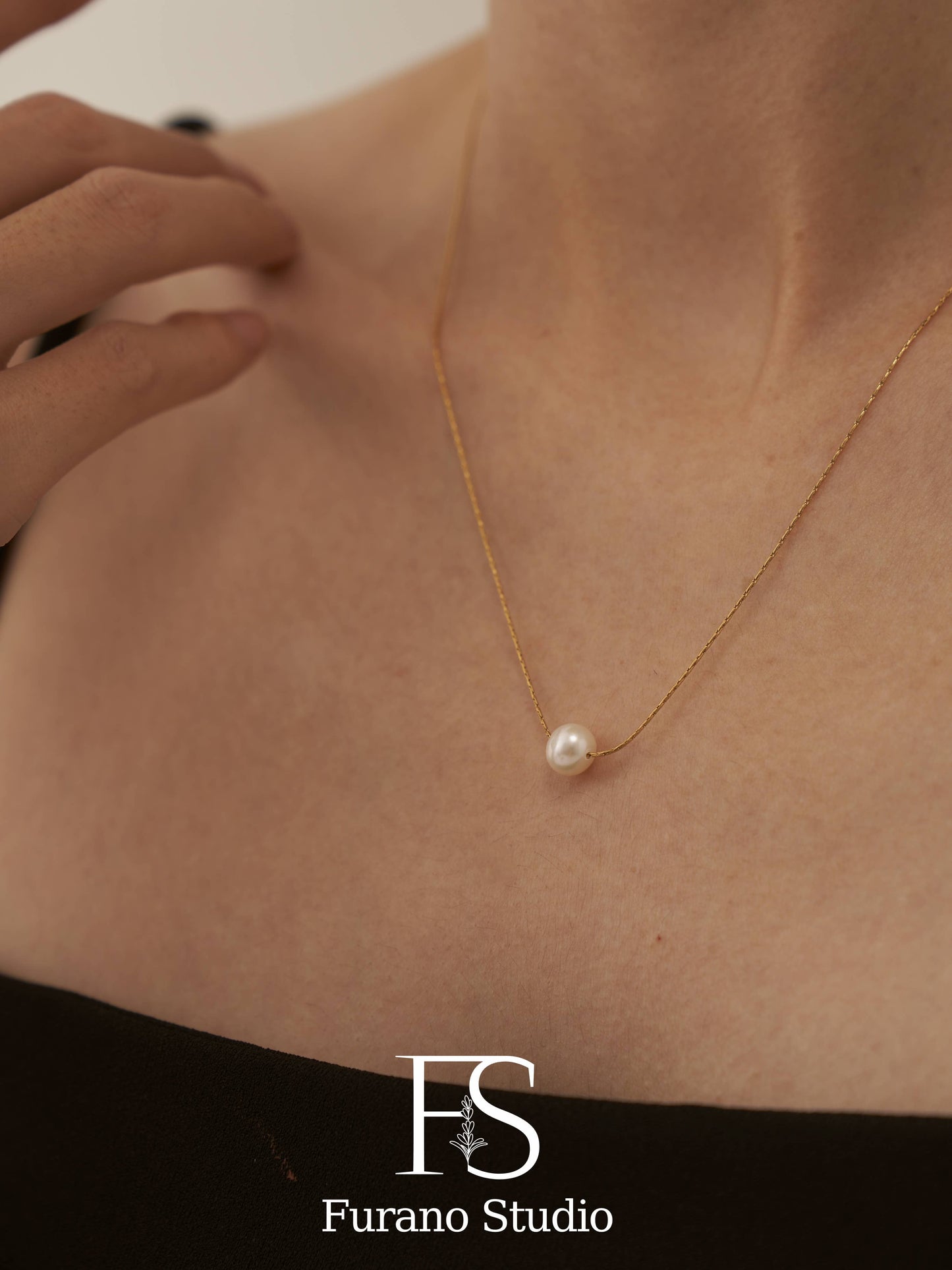 18K Gold Plated Floating Pearl Necklace,Pendant Necklace