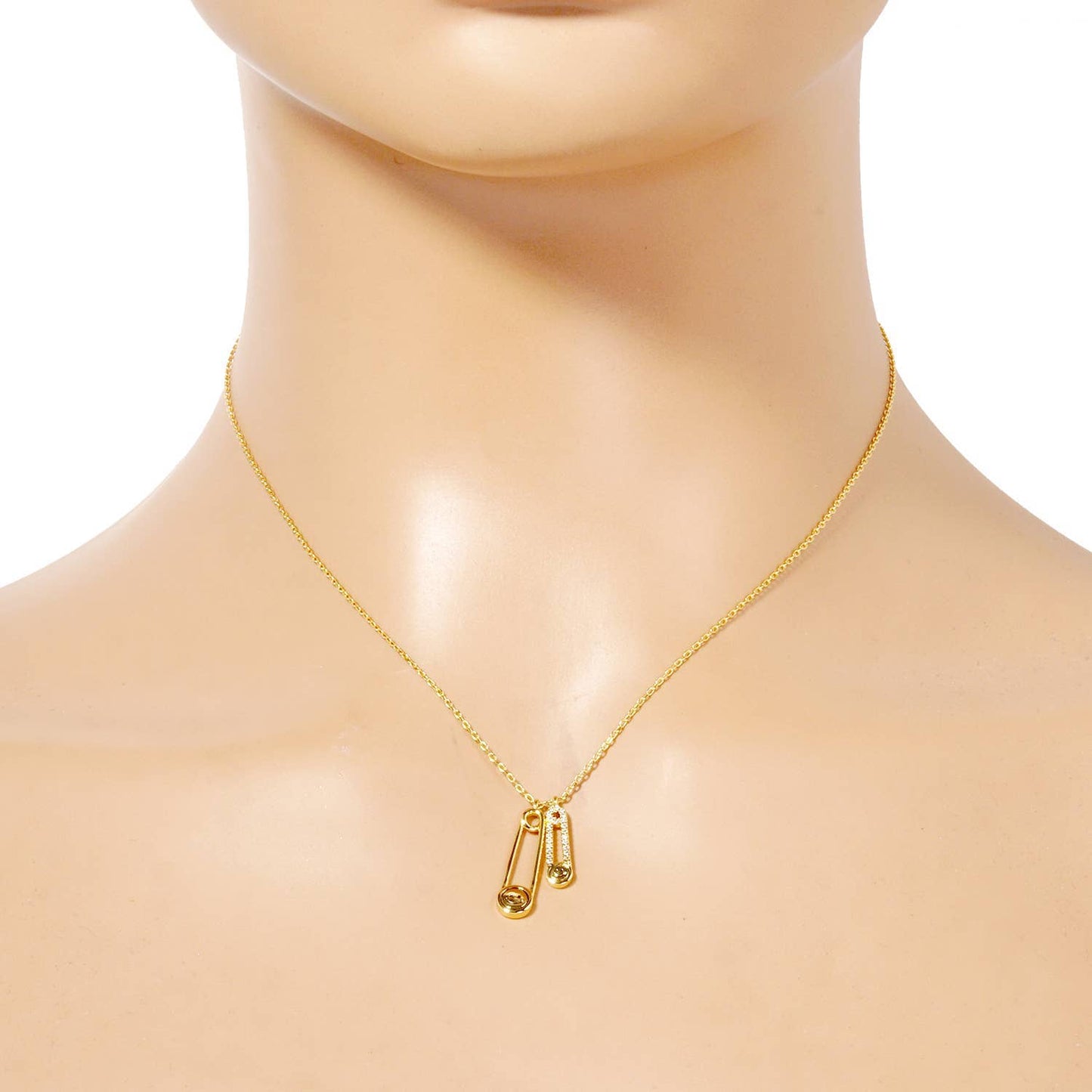 CZ pave smiley face safety pin necklace