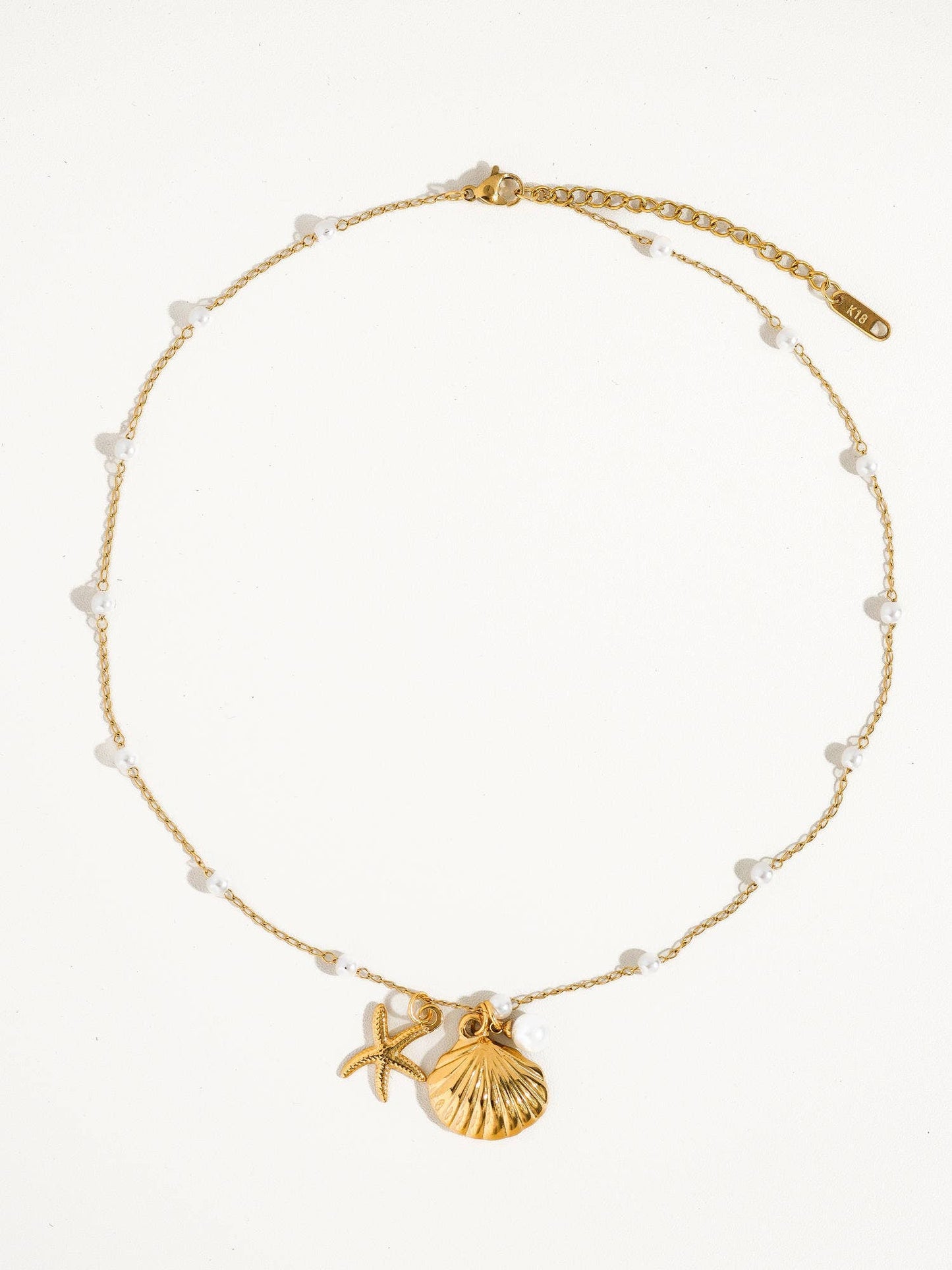 Capella 18K Gold Seashell Sea Star Pearl Necklace, Bracelet