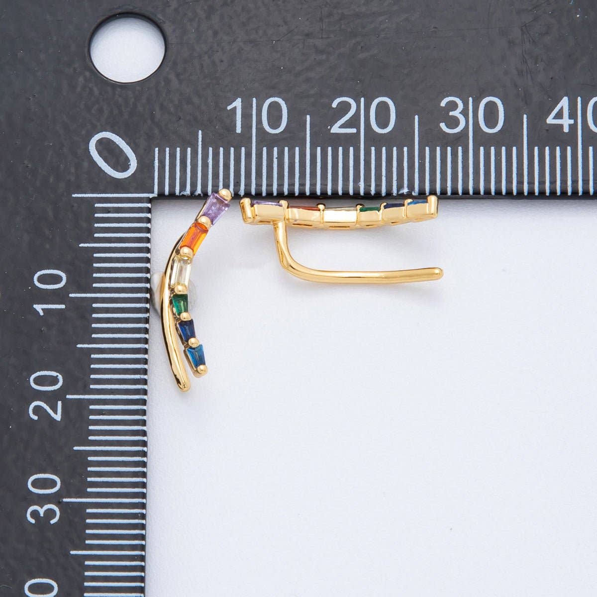 18K Gold Filled Multicolor Baguette CZ Rainbow Arc Ear Climber Earring